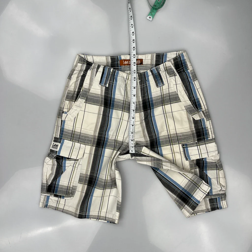 Lee Checked Cargo Shorts - 30W 10L White Cotton - Image 4
