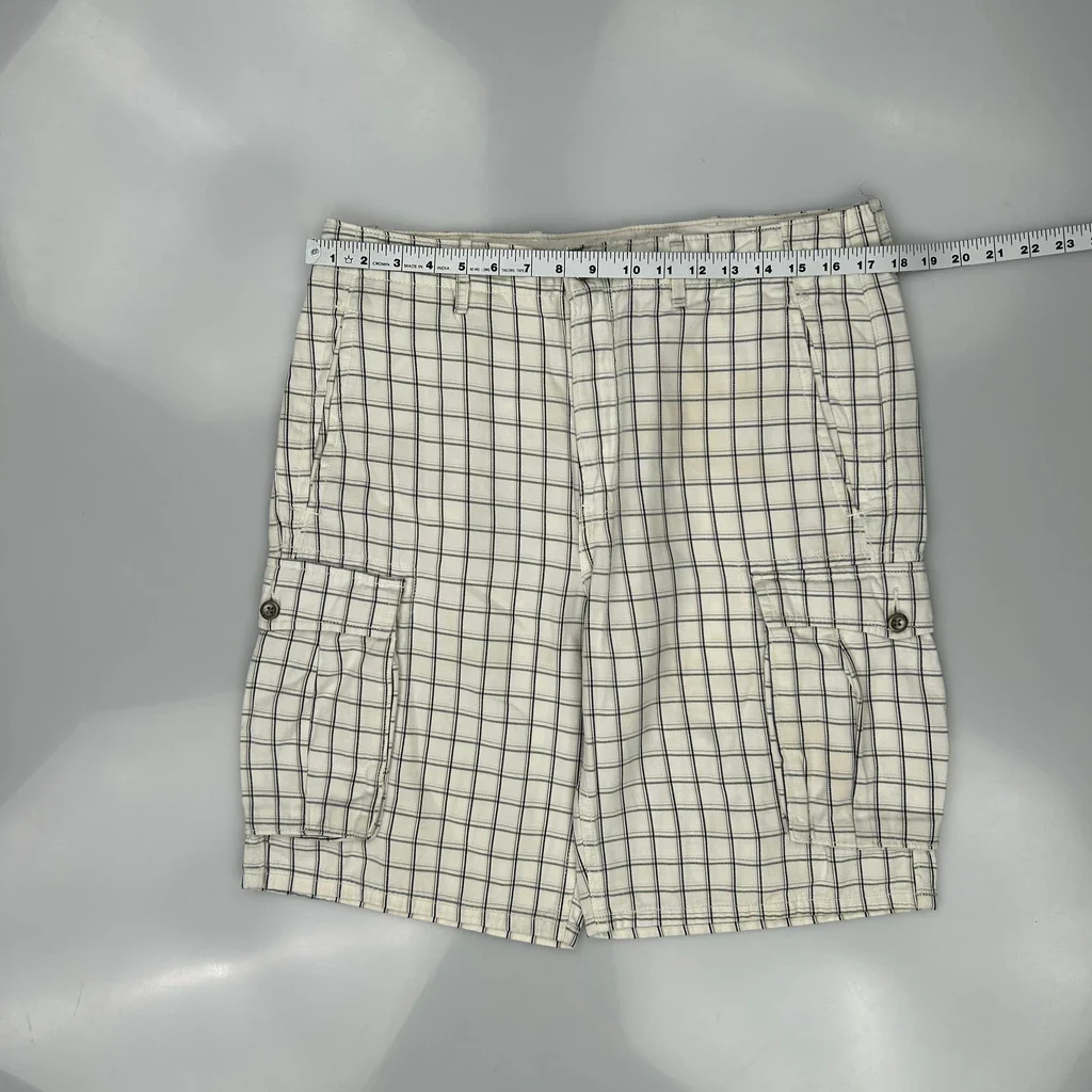 Lee Checked Cargo Shorts - 34W 8L White Cotton - Image 3