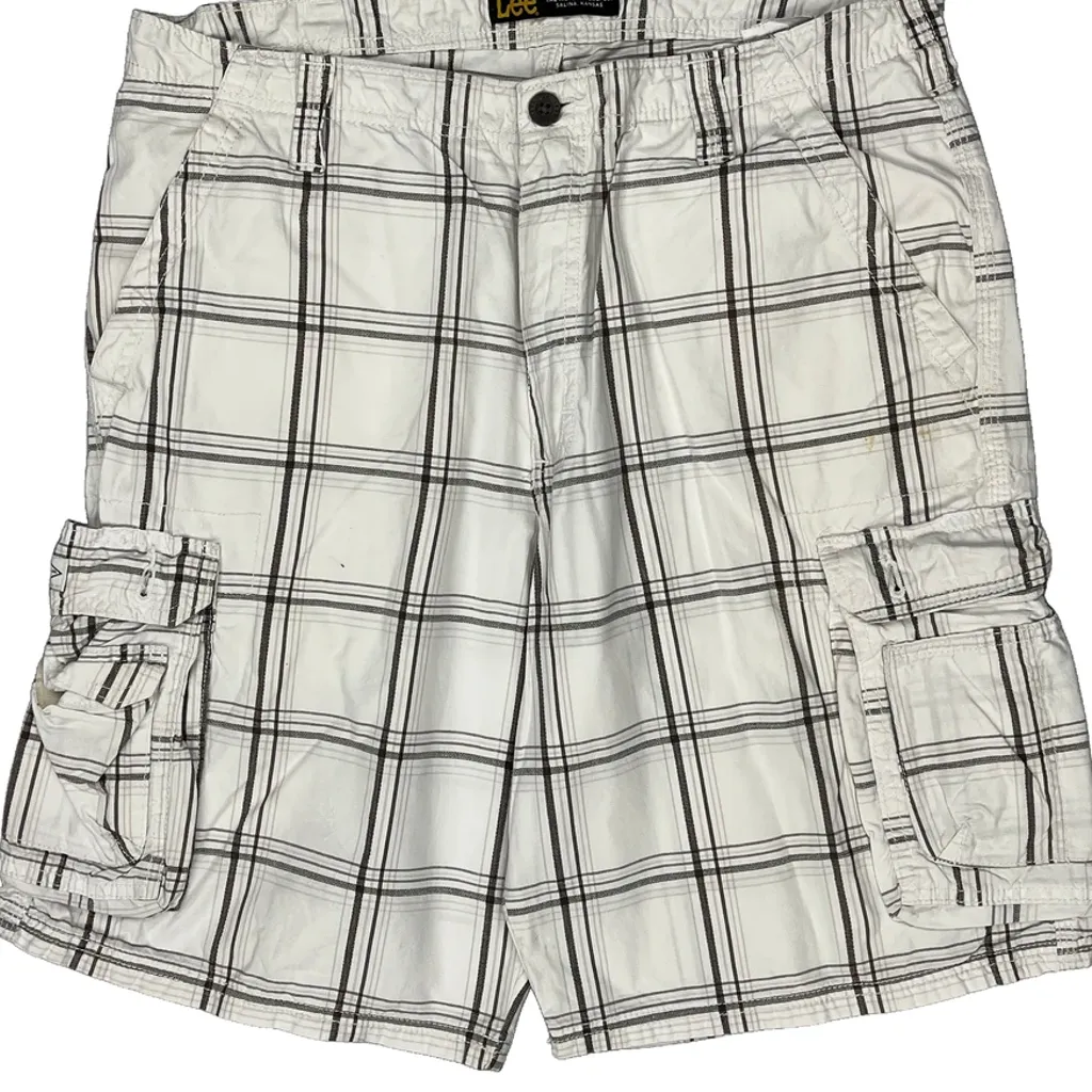 Lee Checked Cargo Shorts - 34W 10L White Cotton - Image 10