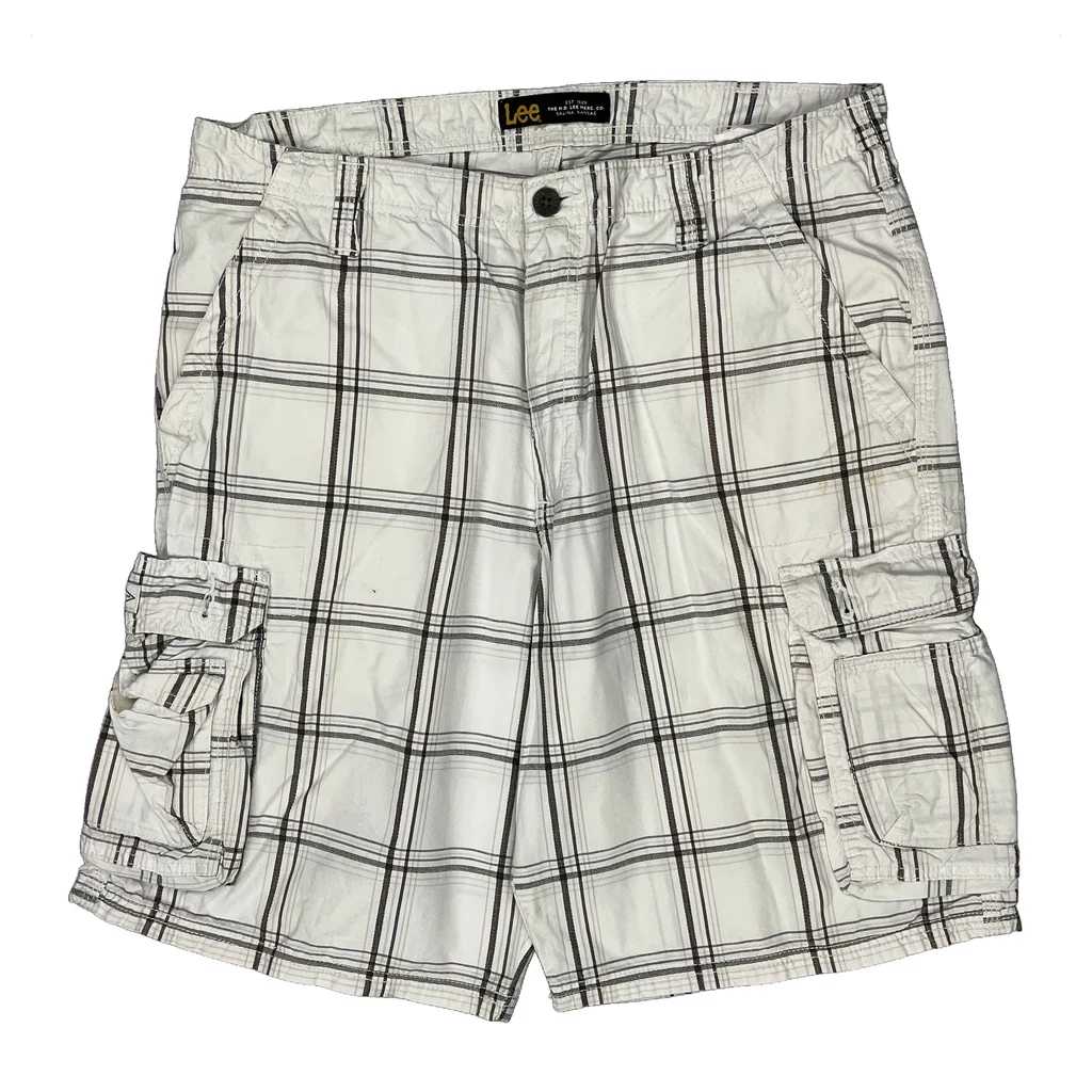 Lee Checked Cargo Shorts - 34W 10L White Cotton - Image 2