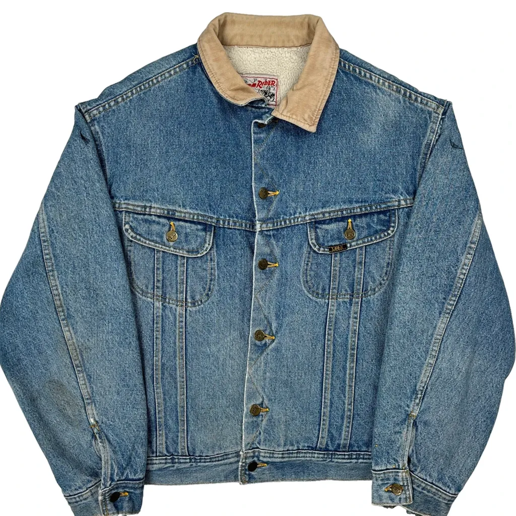 Storm Rider 1970s Lee Sherpa Collared Denim Jacket - XL Blue Denim - Image 4
