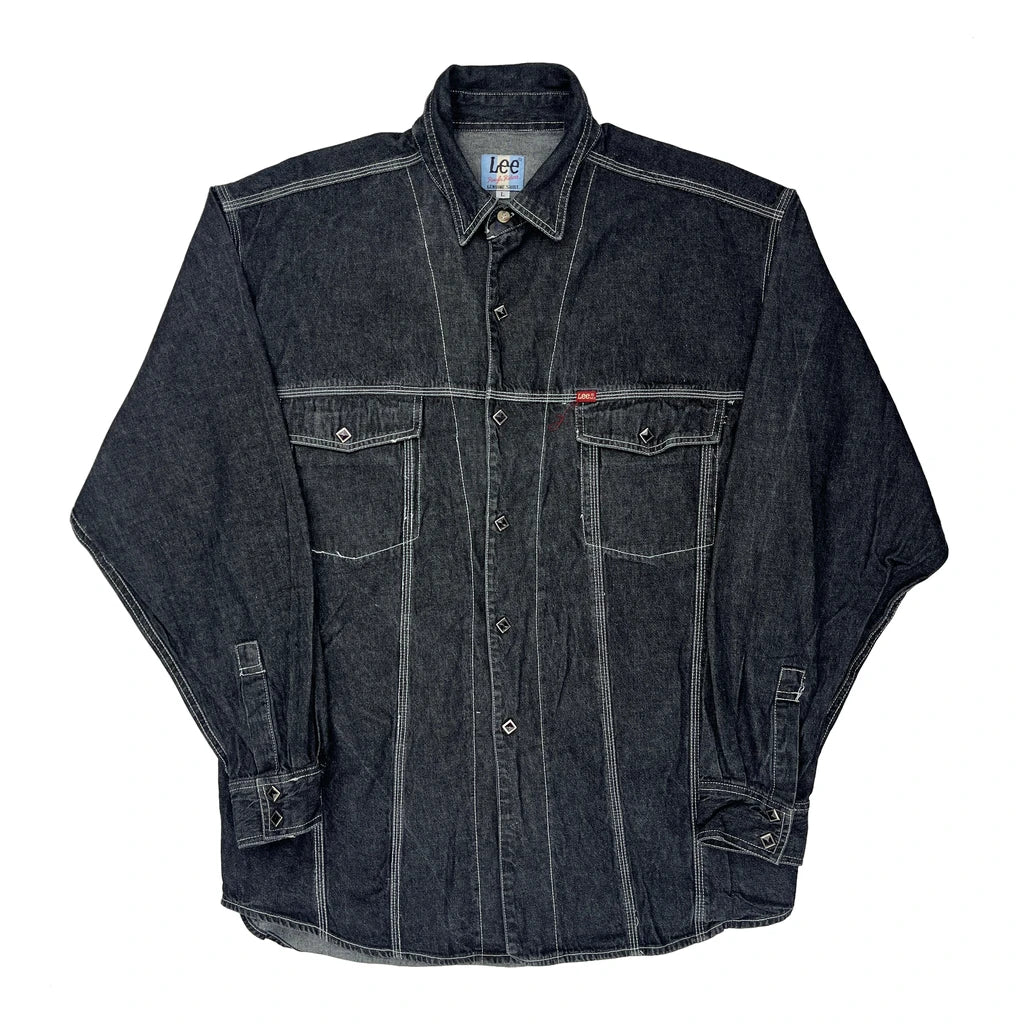 Lee Contrast Stitch Denim Shirt - Large Dark Wash Denim