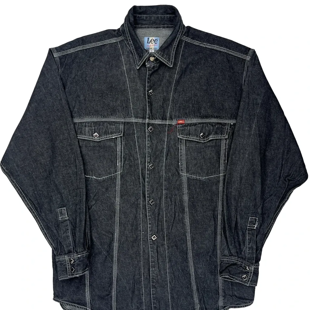 Lee Contrast Stitch Denim Shirt - Large Dark Wash Denim - Image 4