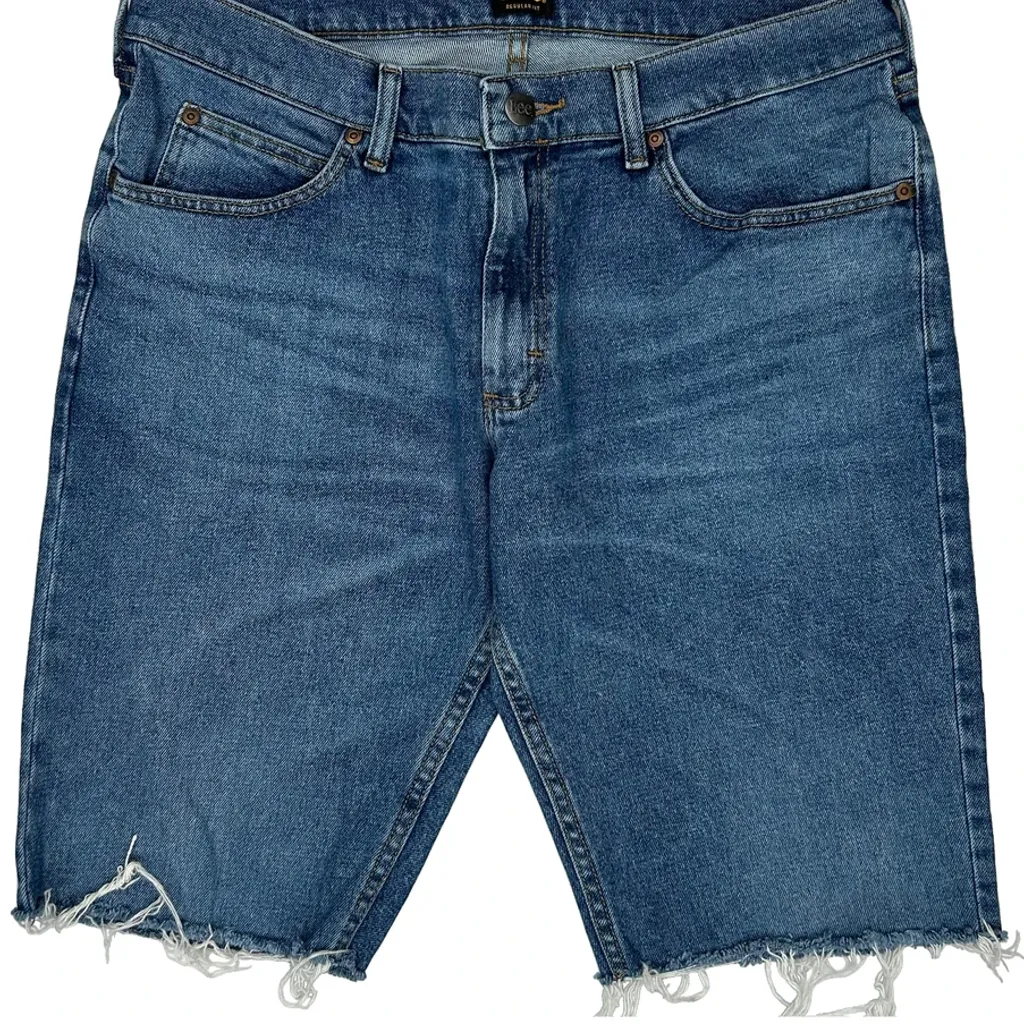 Lee Cut Off Denim Shorts - 34W 10L Blue Denim - Image 8