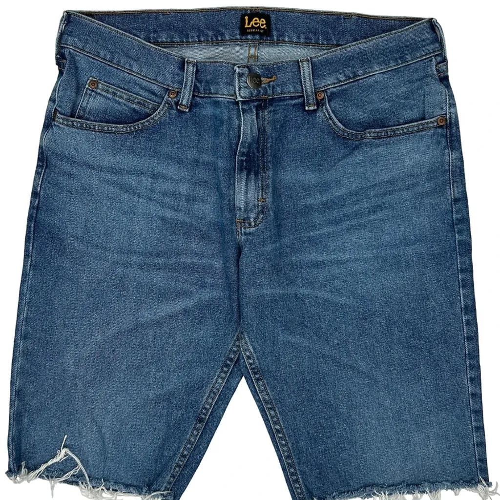 Lee Cut Off Denim Shorts - 34W 10L Blue Denim - Image 9