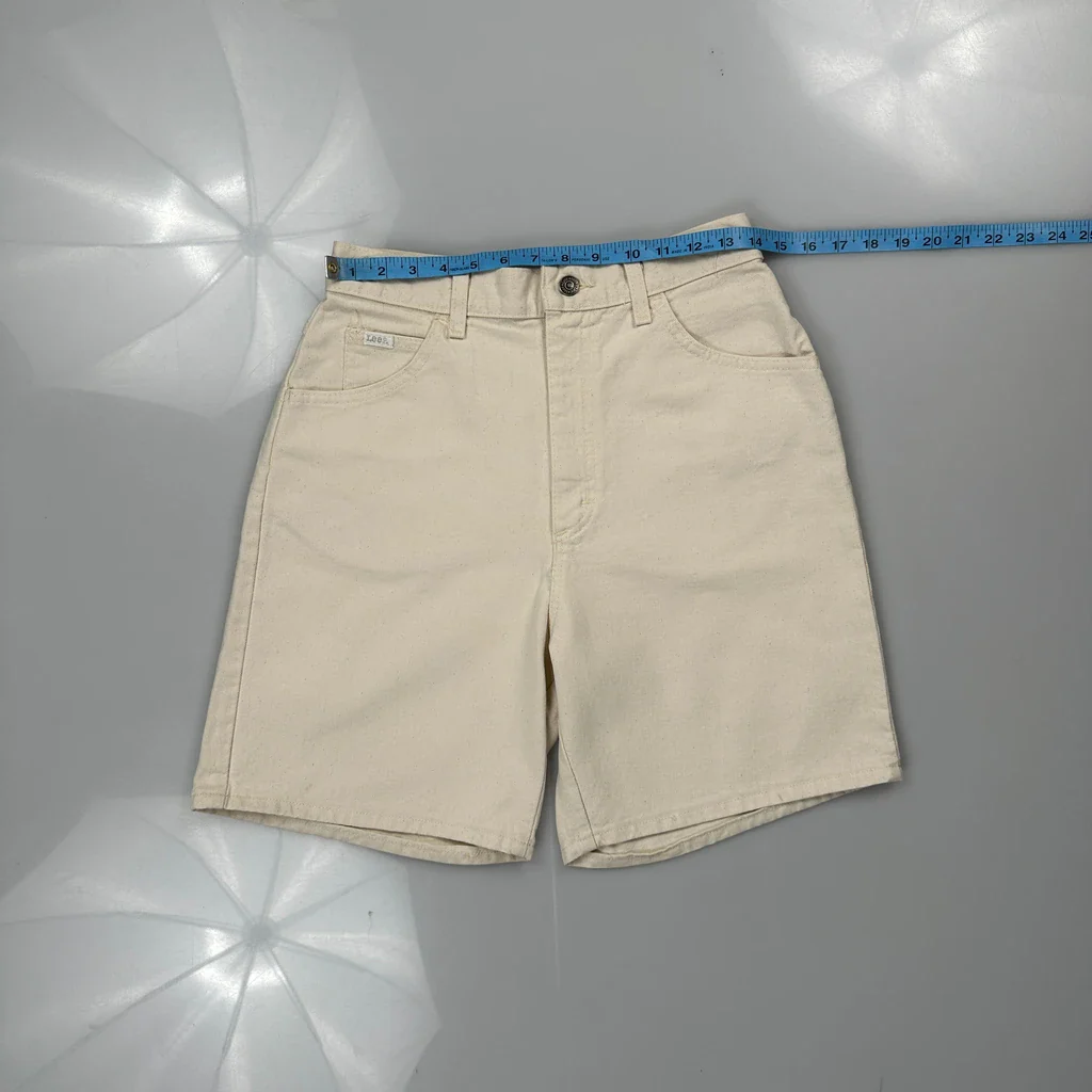 Lee Baggy Denim Shorts - 28W 6L Cream Cotton - Image 3