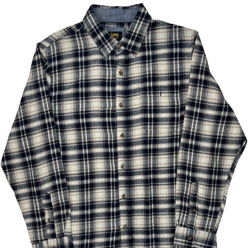 Lee Checked Flannel Shirt - Large Blue Cotton - Image 4