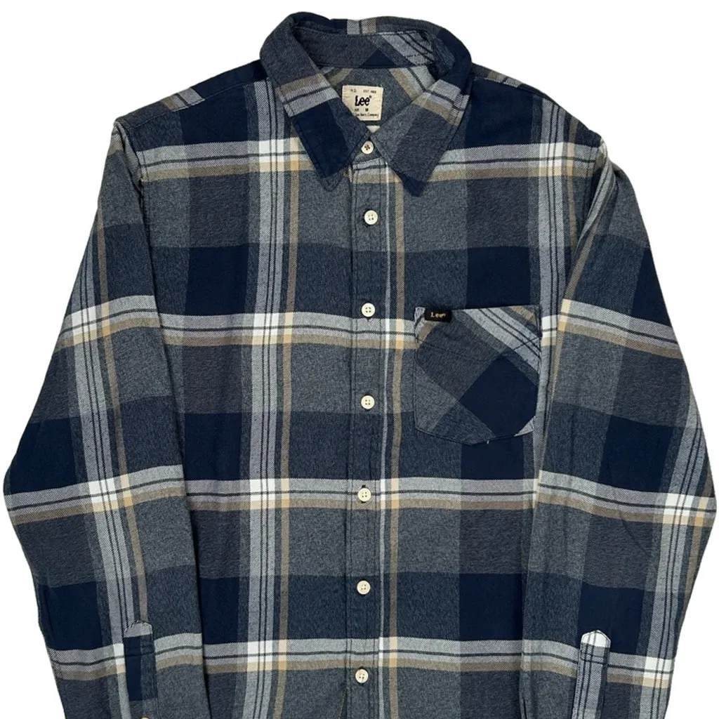 Lee Checked Flannel Shirt - Medium Blue Cotton - Image 5