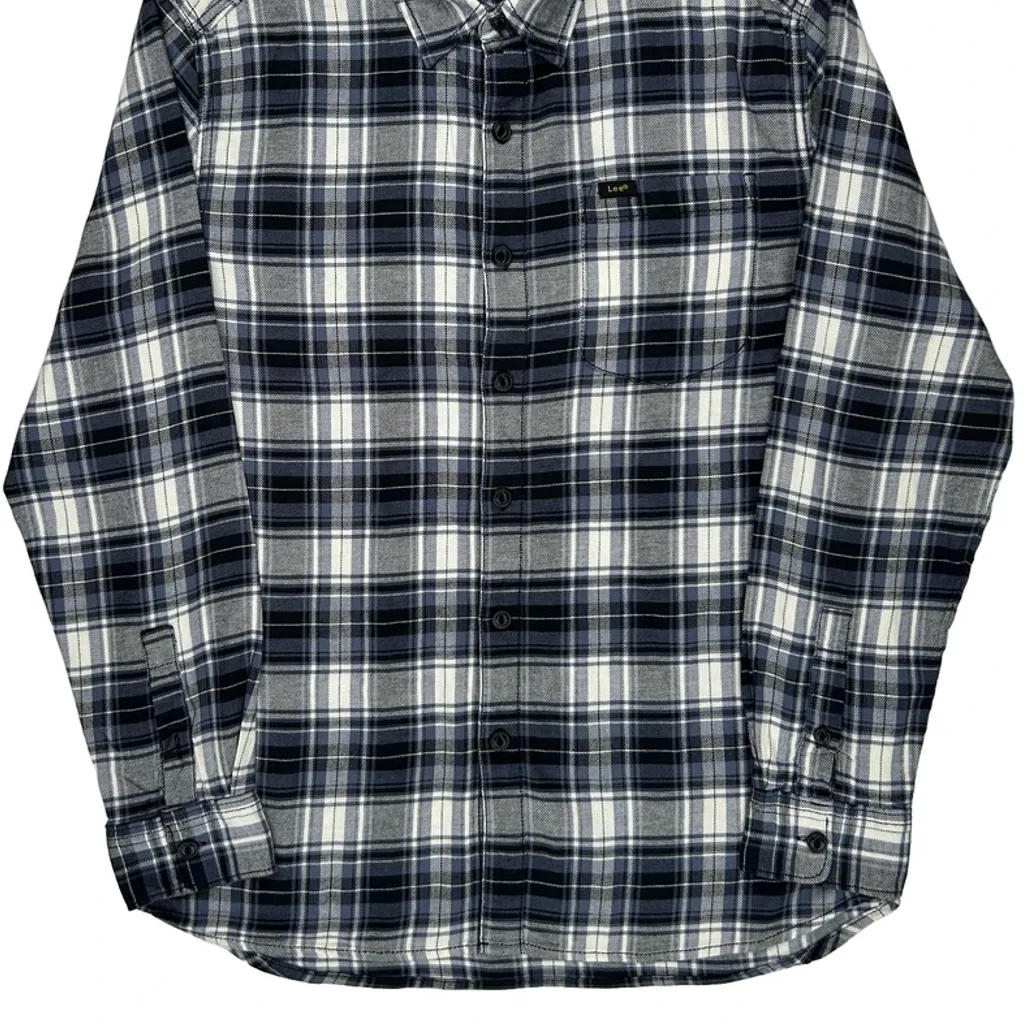 Lee Checked Flannel Shirt - Large Gray Cotton - Image 4