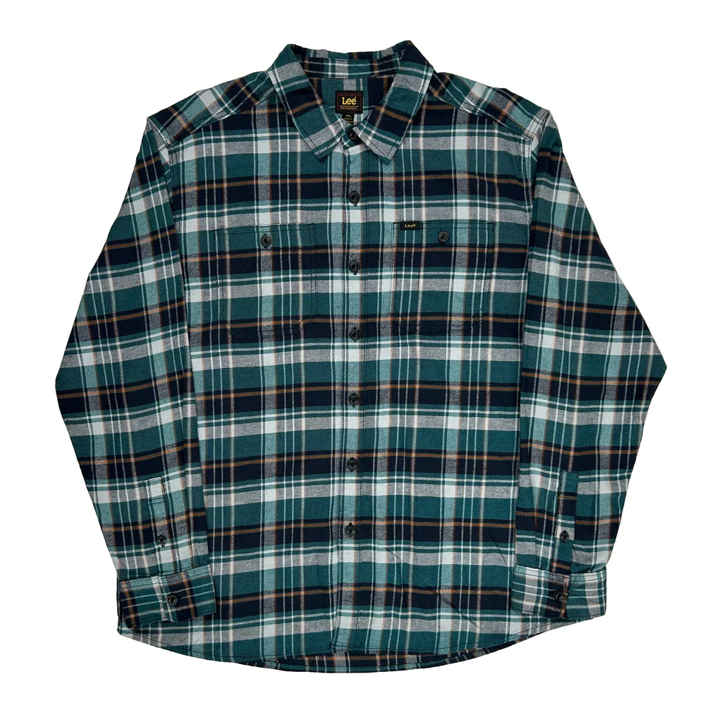 Lee Checked Flannel Shirt - 2XL Green Cotton