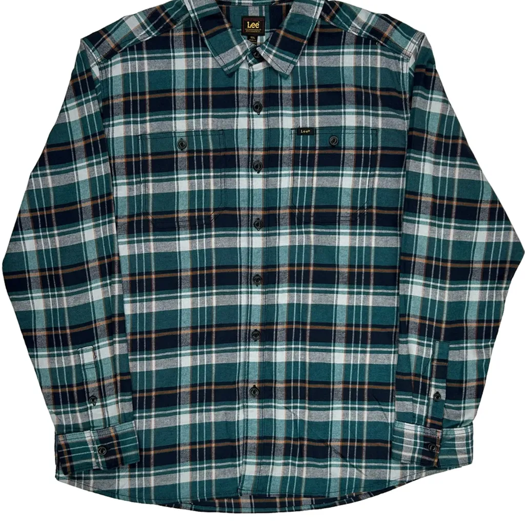 Lee Checked Flannel Shirt - 2XL Green Cotton - Image 4