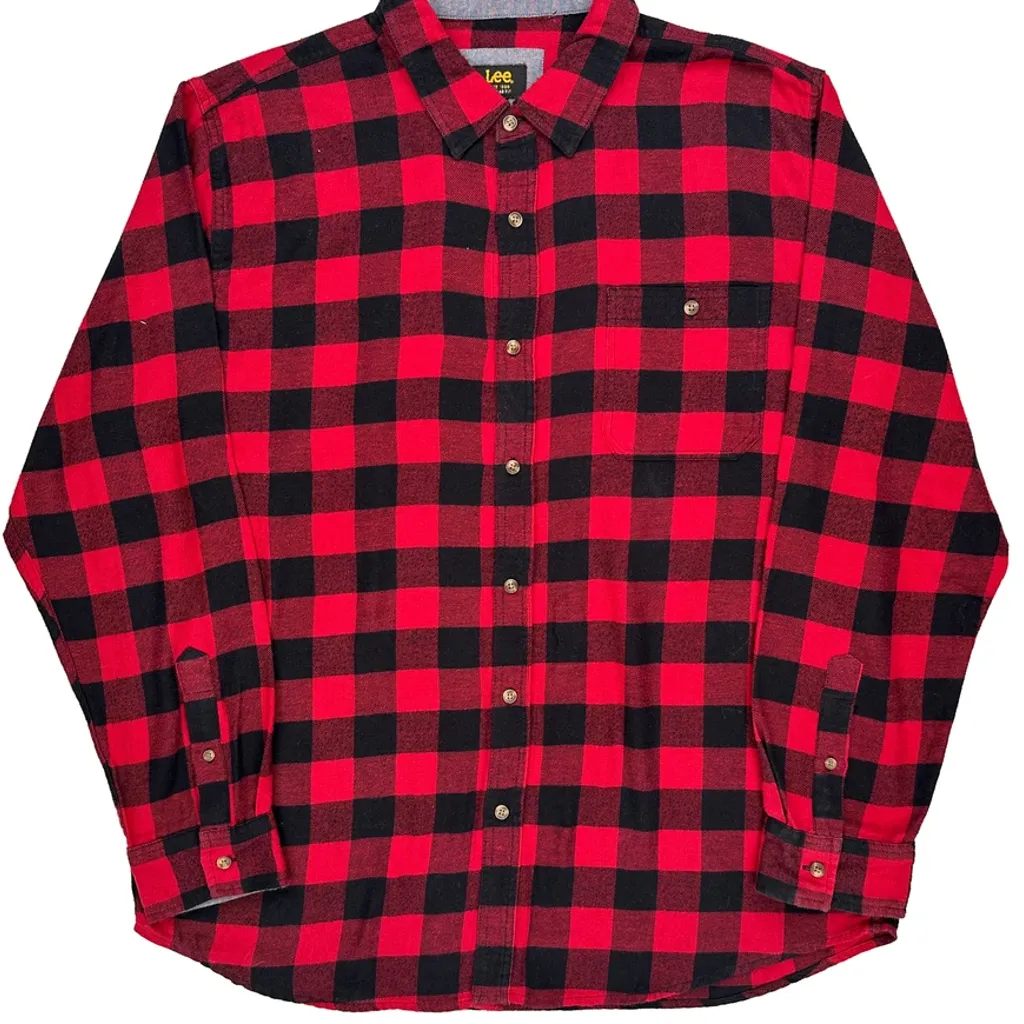 Lee Checked Flannel Shirt - XL Red Cotton - Image 4