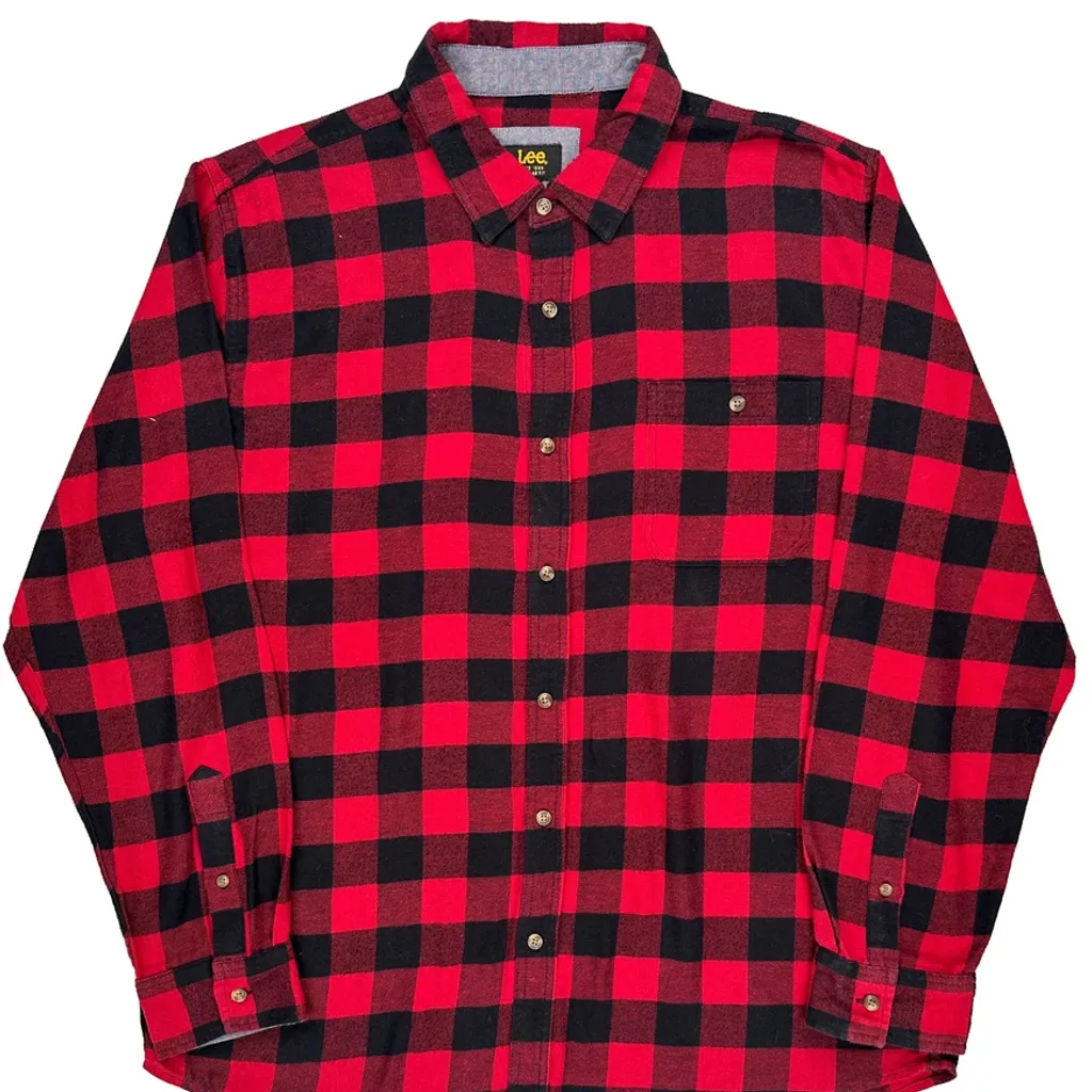 Lee Checked Flannel Shirt - XL Red Cotton - Image 5