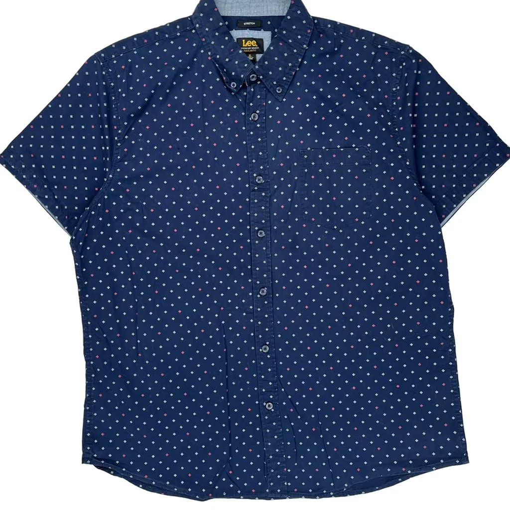 Lee Polka Dot Short Sleeve Shirt - XL Blue Cotton - Image 4