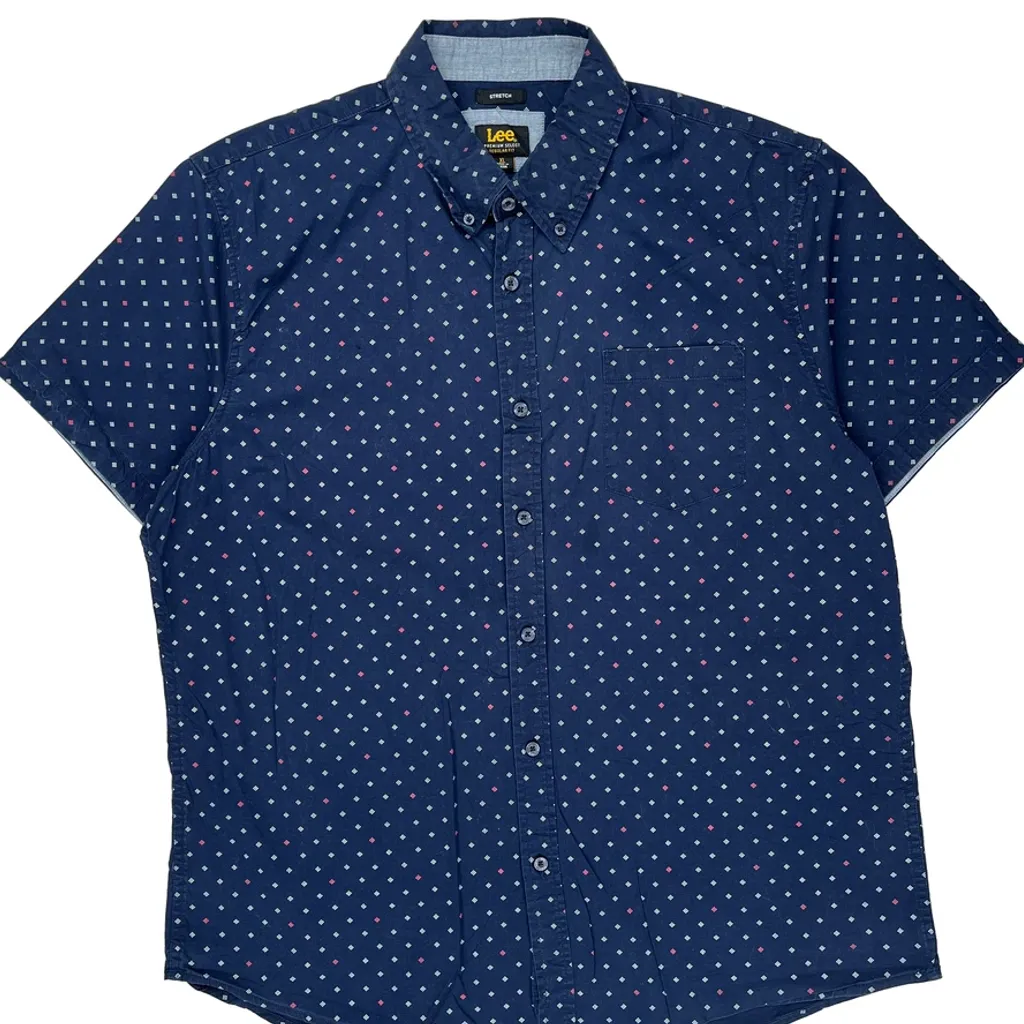 Lee Polka Dot Short Sleeve Shirt - XL Blue Cotton - Image 5