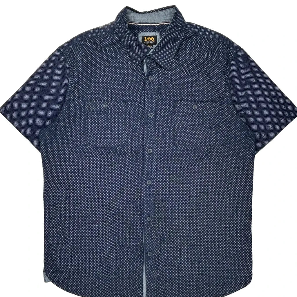 Lee Polka Dot Short Sleeve Shirt - XL Blue Cotton - Image 4