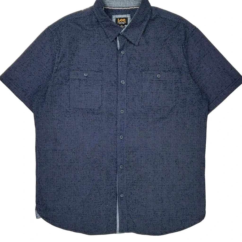 Lee Polka Dot Short Sleeve Shirt - XL Blue Cotton - Image 5