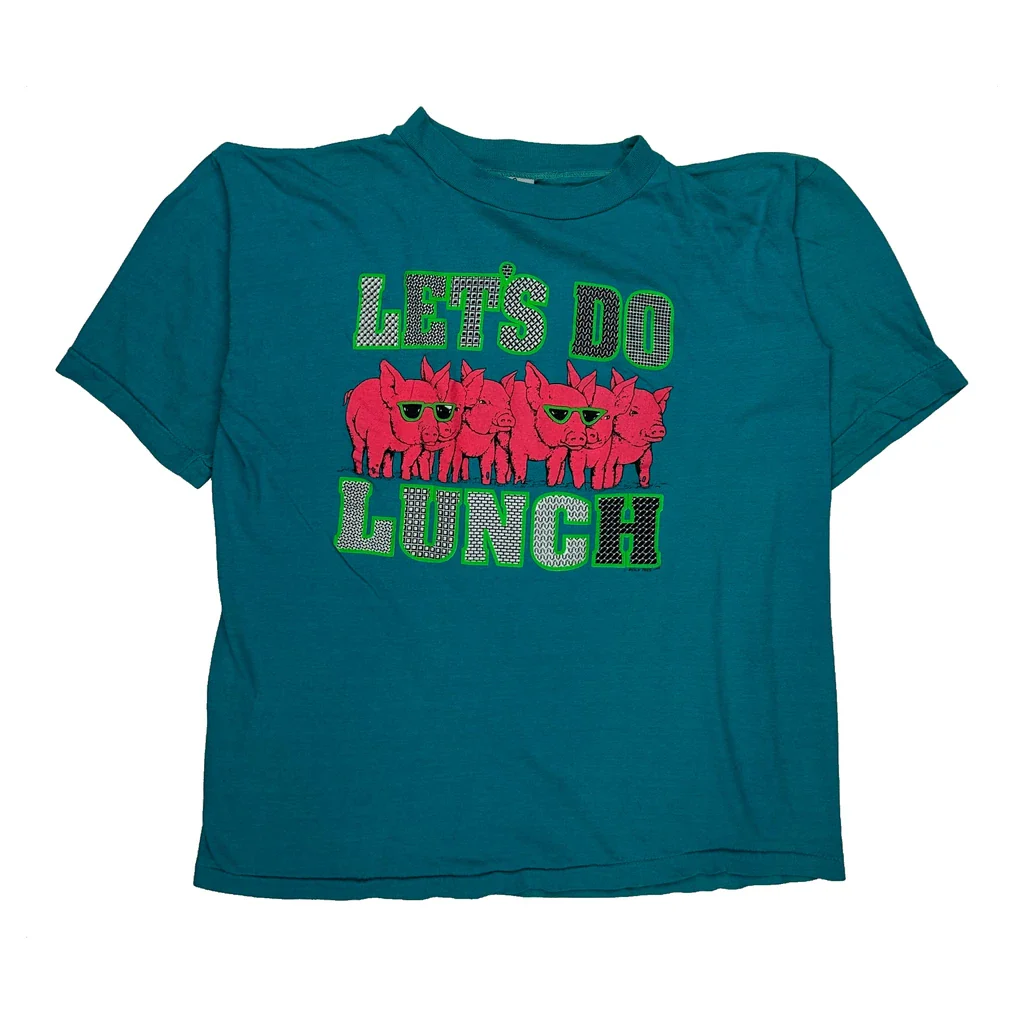 Let'S Do Lunch Text With Pigs Poly Tees Single Stitch T-Shirt - XL Blue Cotton