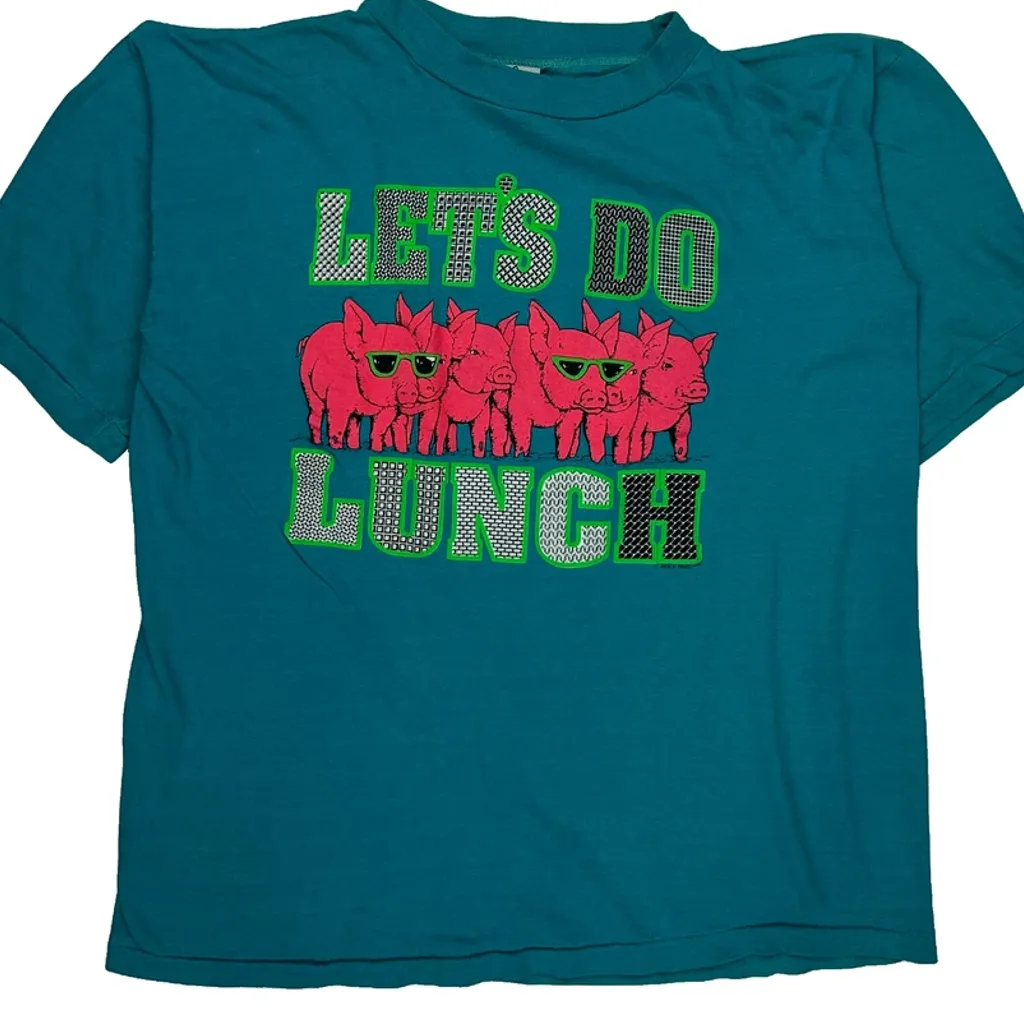 Let'S Do Lunch Text With Pigs Poly Tees Single Stitch T-Shirt - XL Blue Cotton - Image 5