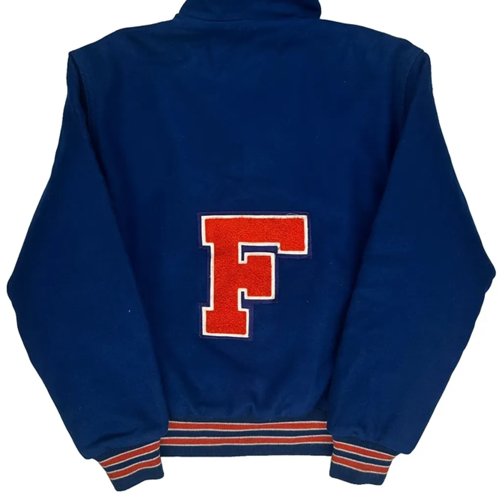 Letter F On Back Holloway College Varsity Jacket - Medium Blue Wool Blend - Image 7