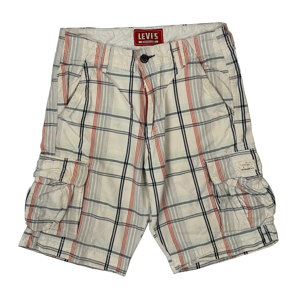 Levis Checked Cargo Shorts - 31W 10L Cream Cotton - Image 2