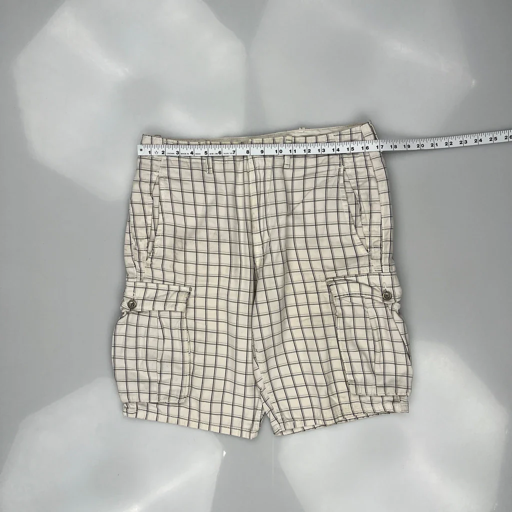 Levis Checked Cargo Shorts - 34W 10L White Cotton - Image 3