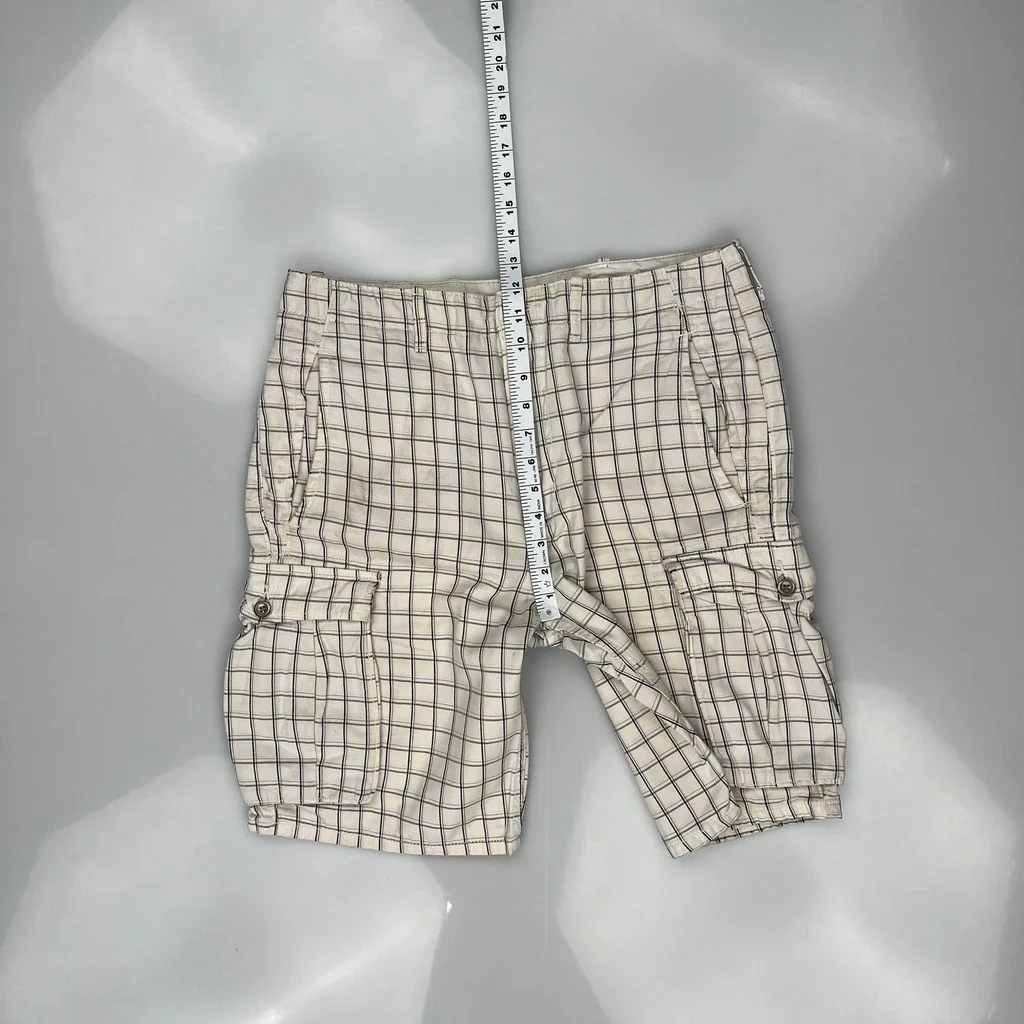 Levis Checked Cargo Shorts - 34W 10L White Cotton - Image 4