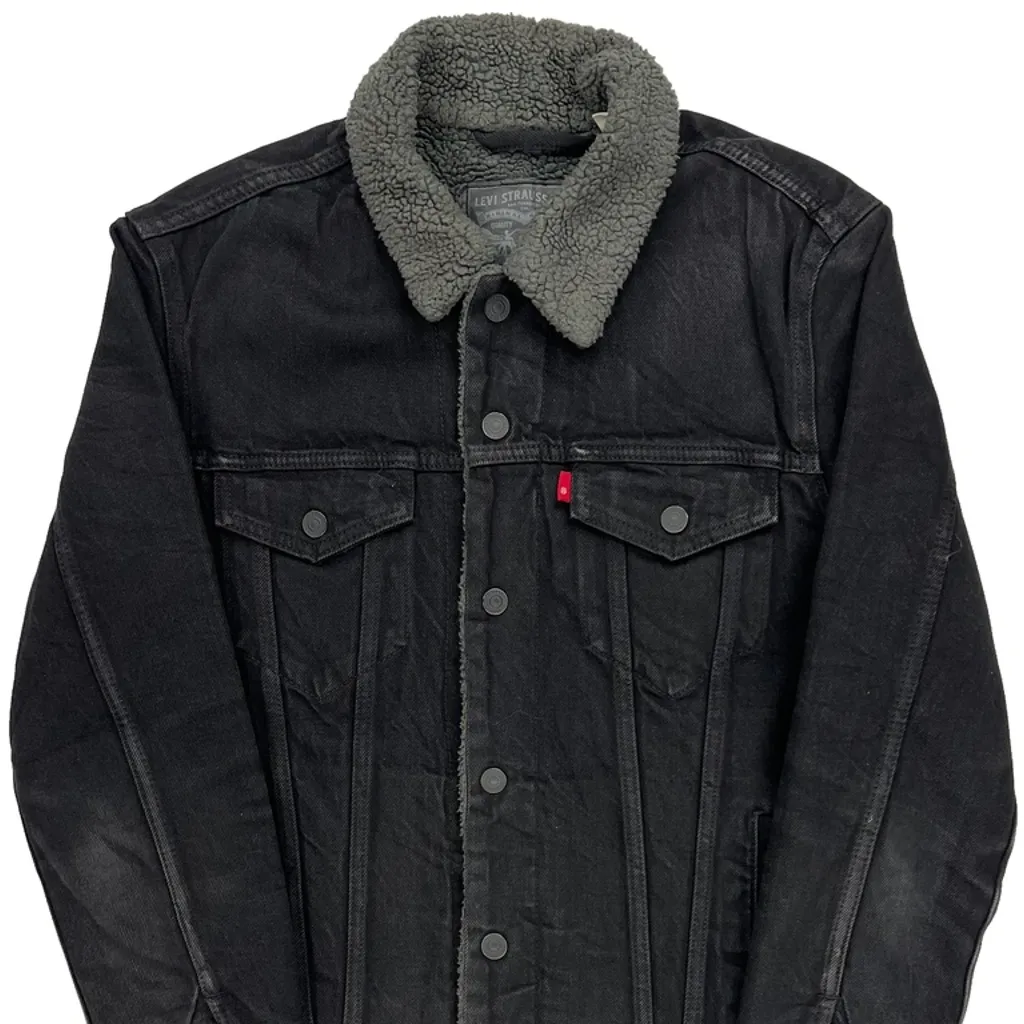 Levis Sherpa Lined Denim Jacket - Medium Black Denim - Image 4
