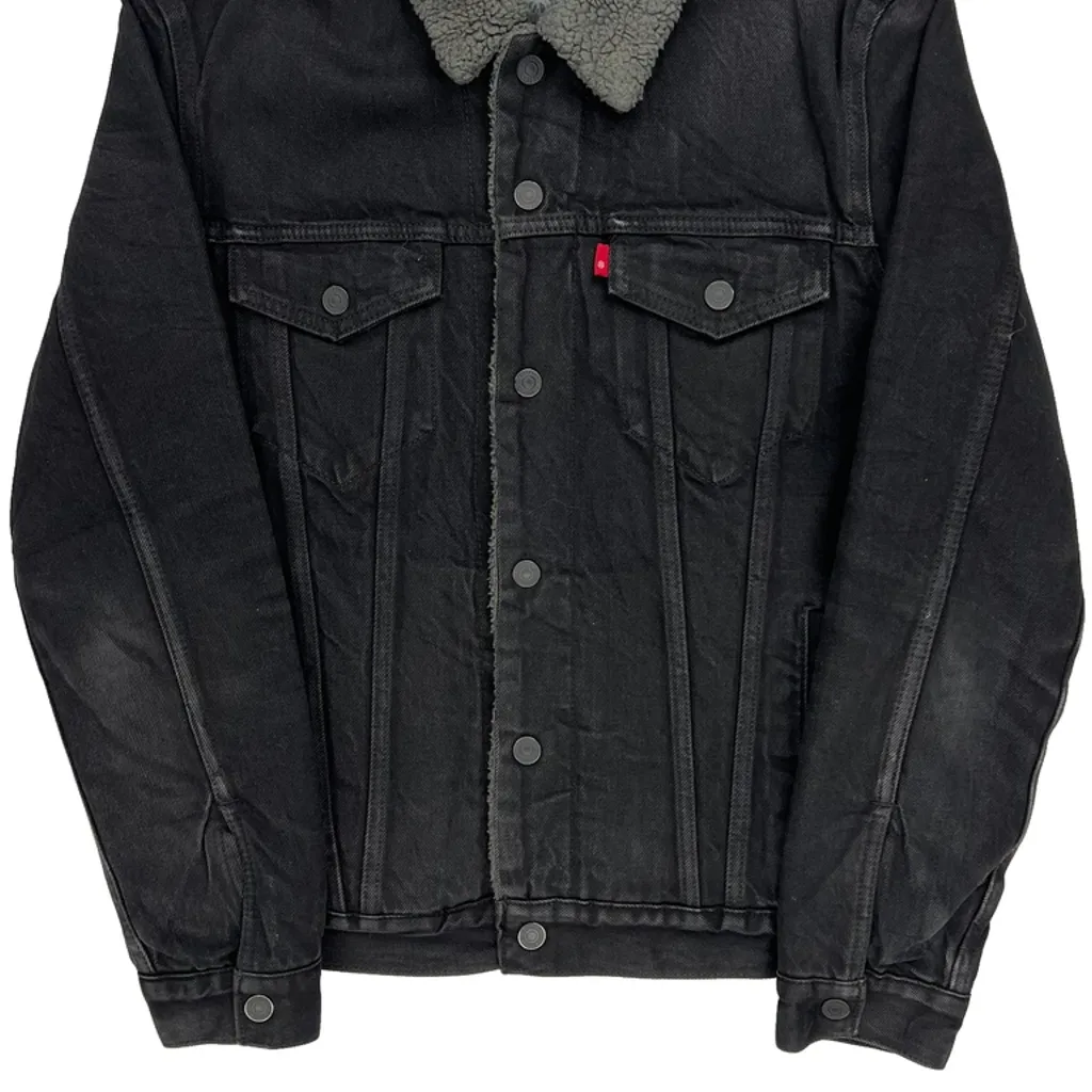 Levis Sherpa Lined Denim Jacket - Medium Black Denim - Image 5
