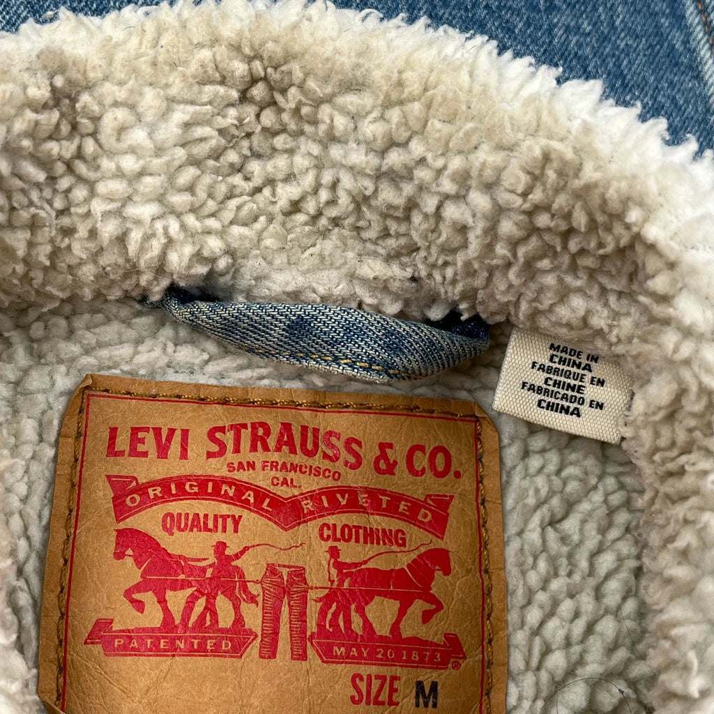 Levis Sherpa Lined Denim Jacket - Medium Blue Denim - Image 3