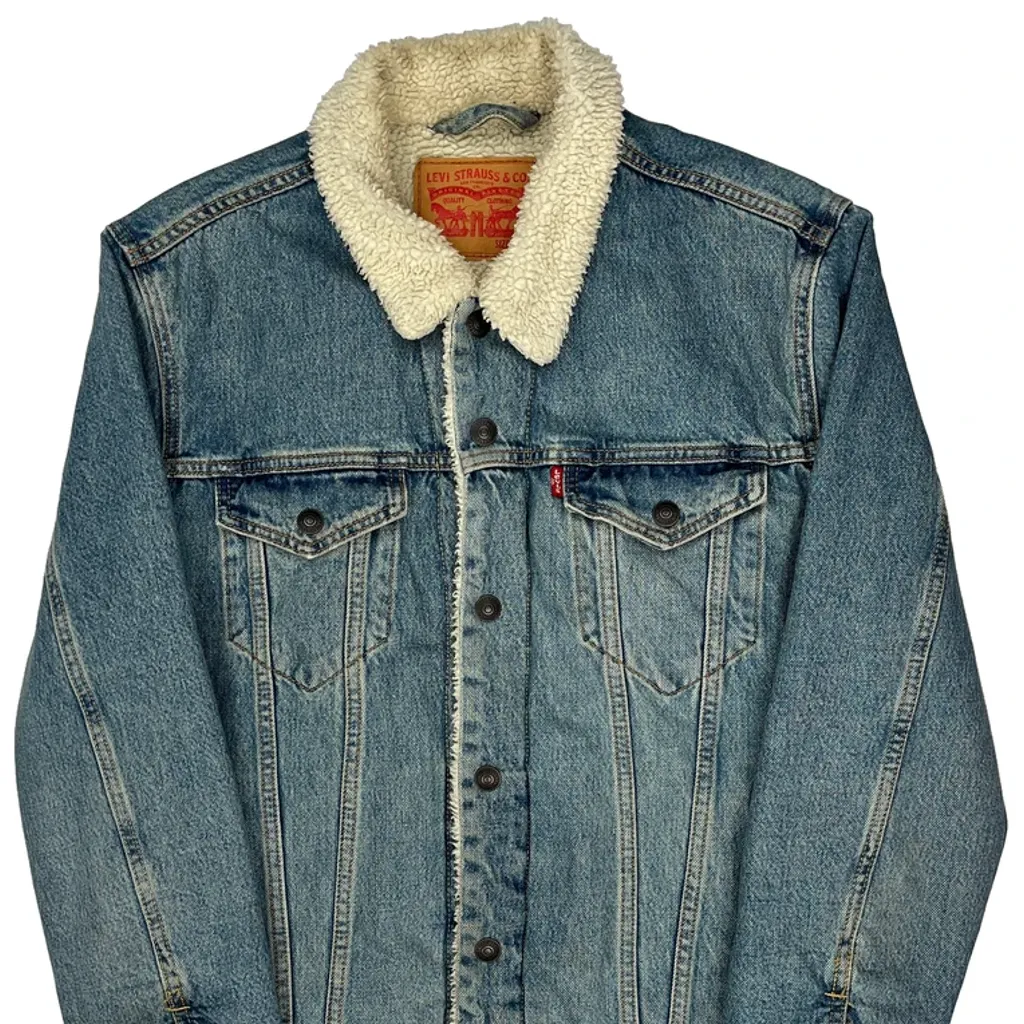 Levis Sherpa Lined Denim Jacket - Medium Blue Denim - Image 4