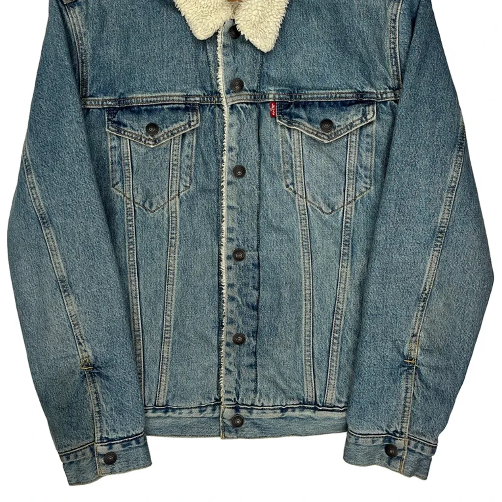 Levis Sherpa Lined Denim Jacket - Medium Blue Denim - Image 5
