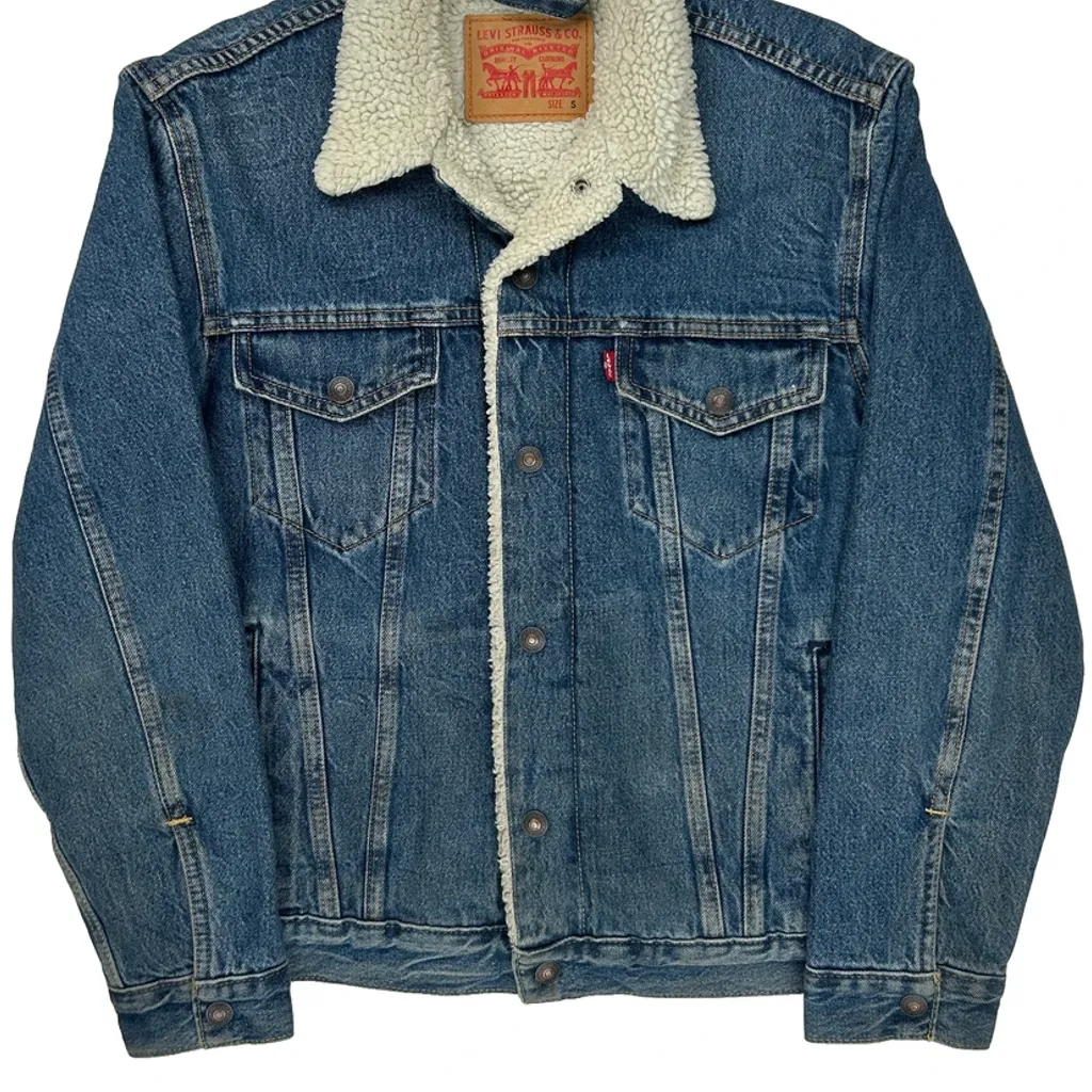 Levis Sherpa Lined Denim Jacket - Small Blue Denim - Image 4