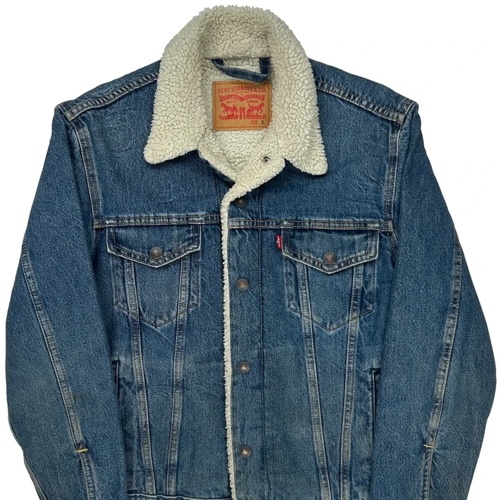 Levis Sherpa Lined Denim Jacket - Small Blue Denim - Image 5