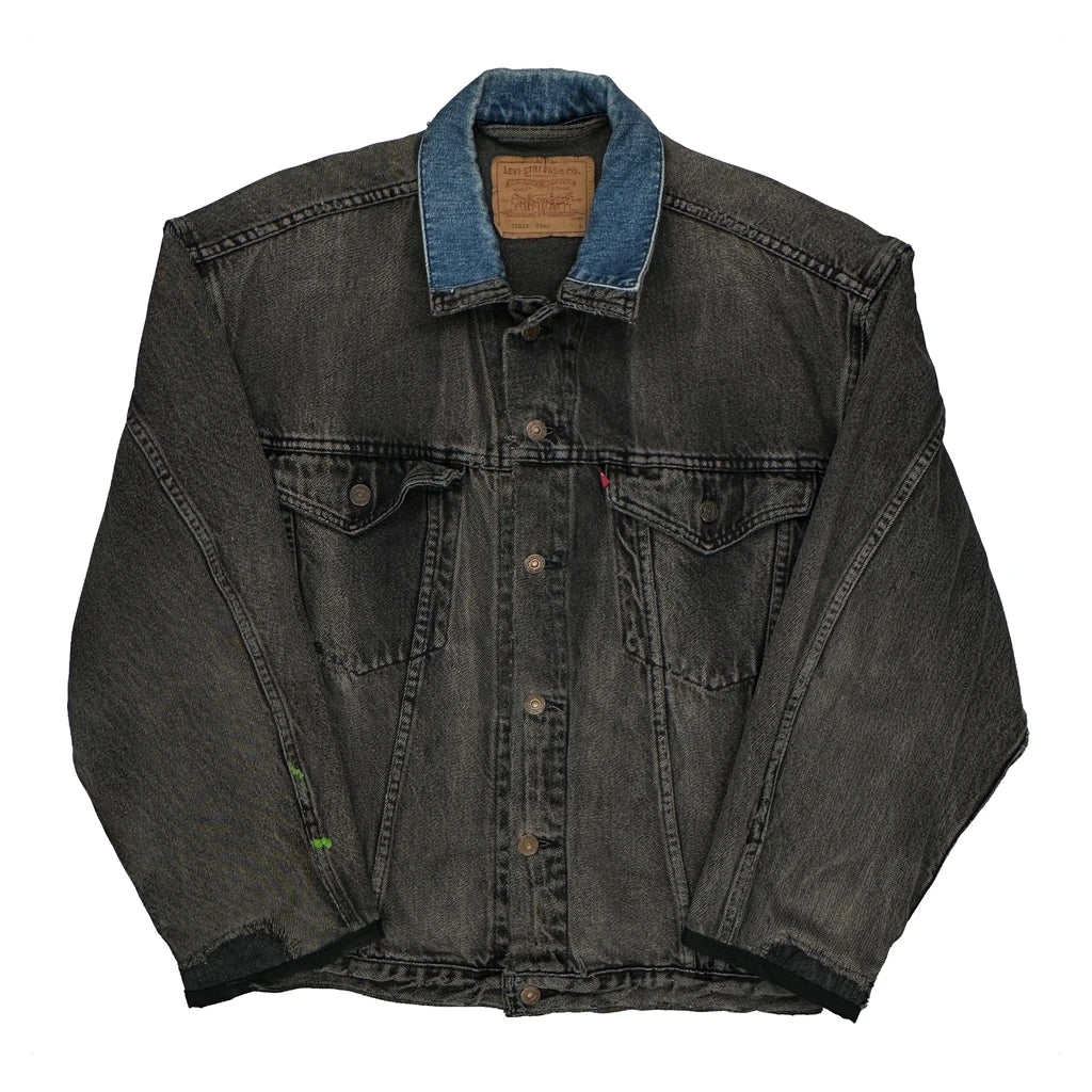 Levis Repaired Denim Jacket - Large Grey Denim
