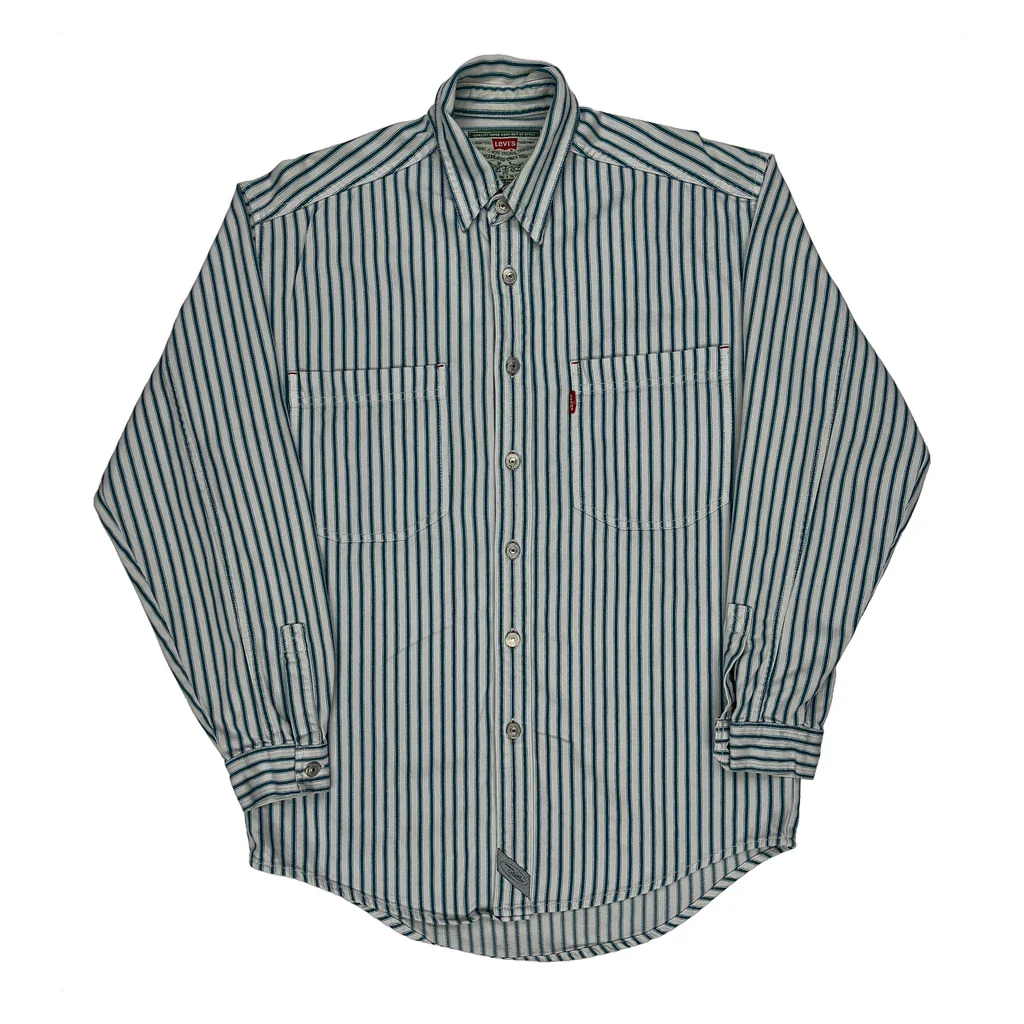Levis Striped Denim Shirt - Small Blue Cotton