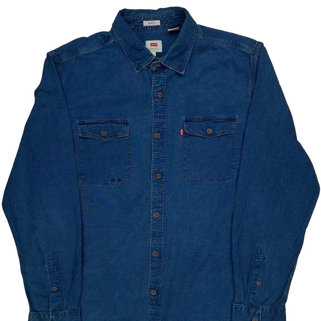 Levis Slim Fit Denim Shirt - XL Blue Cotton - Image 4
