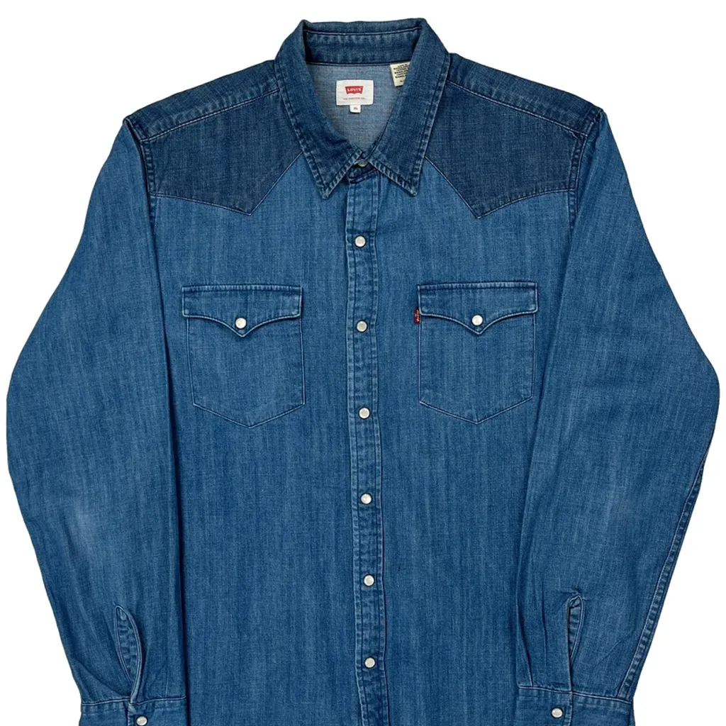 Levis Contrast Stitch Denim Shirt - XL Blue Denim - Image 4