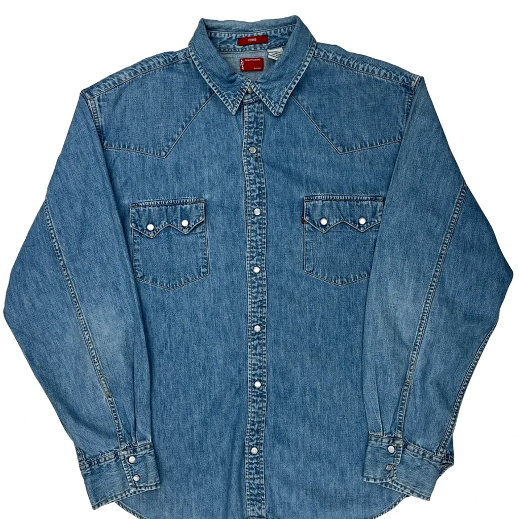 Levis Fitted Denim Shirt - XL Blue Cotton - Image 4