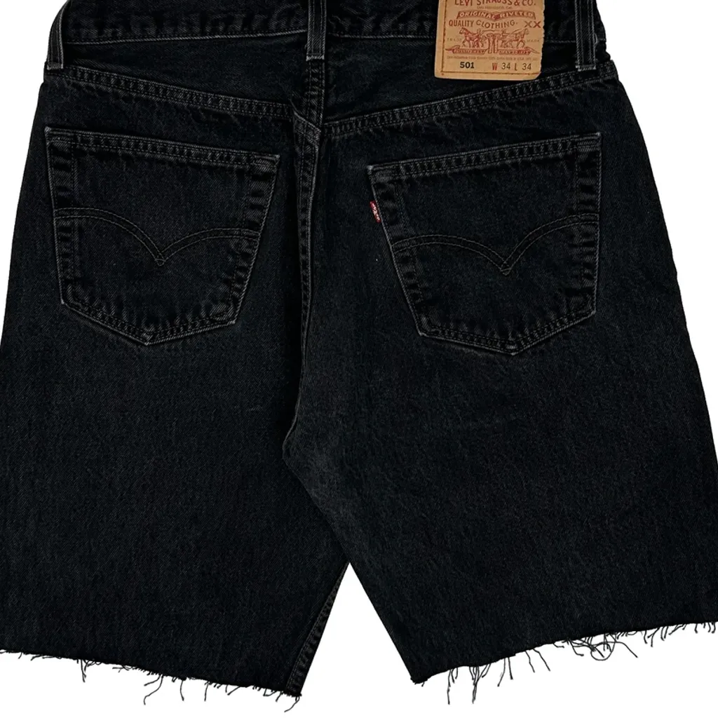 Levis Cut Off Denim Shorts - 32W 10L Black Denim - Image 6