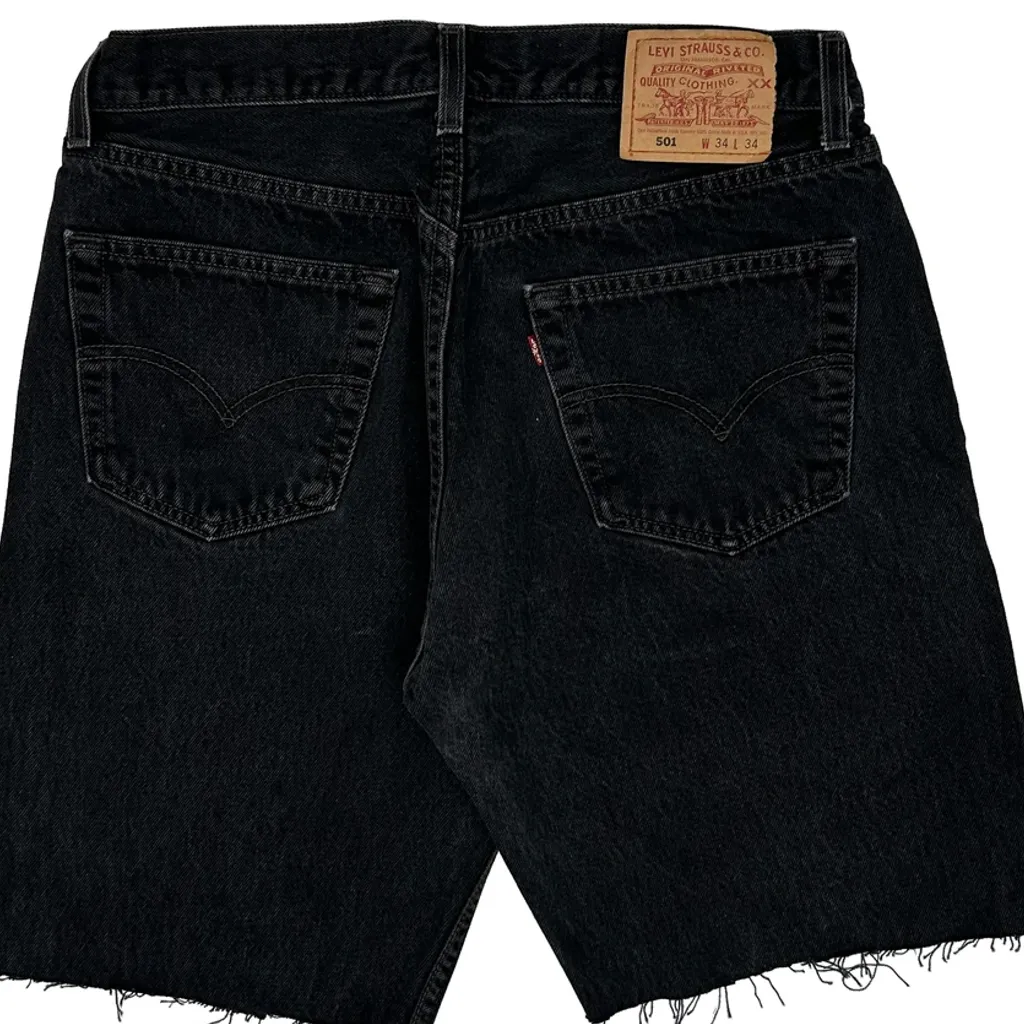 Levis Cut Off Denim Shorts - 32W 10L Black Denim - Image 7