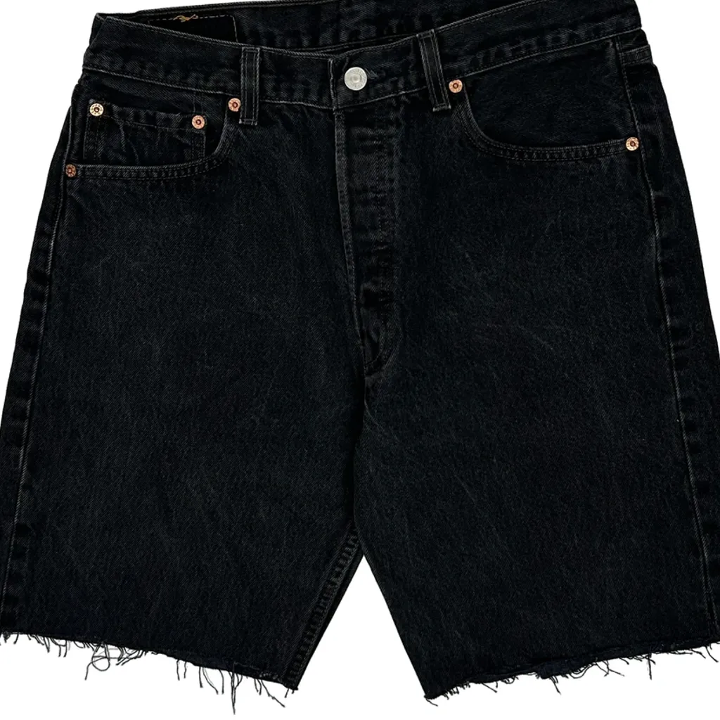 Levis Cut Off Denim Shorts - 32W 10L Black Denim - Image 8
