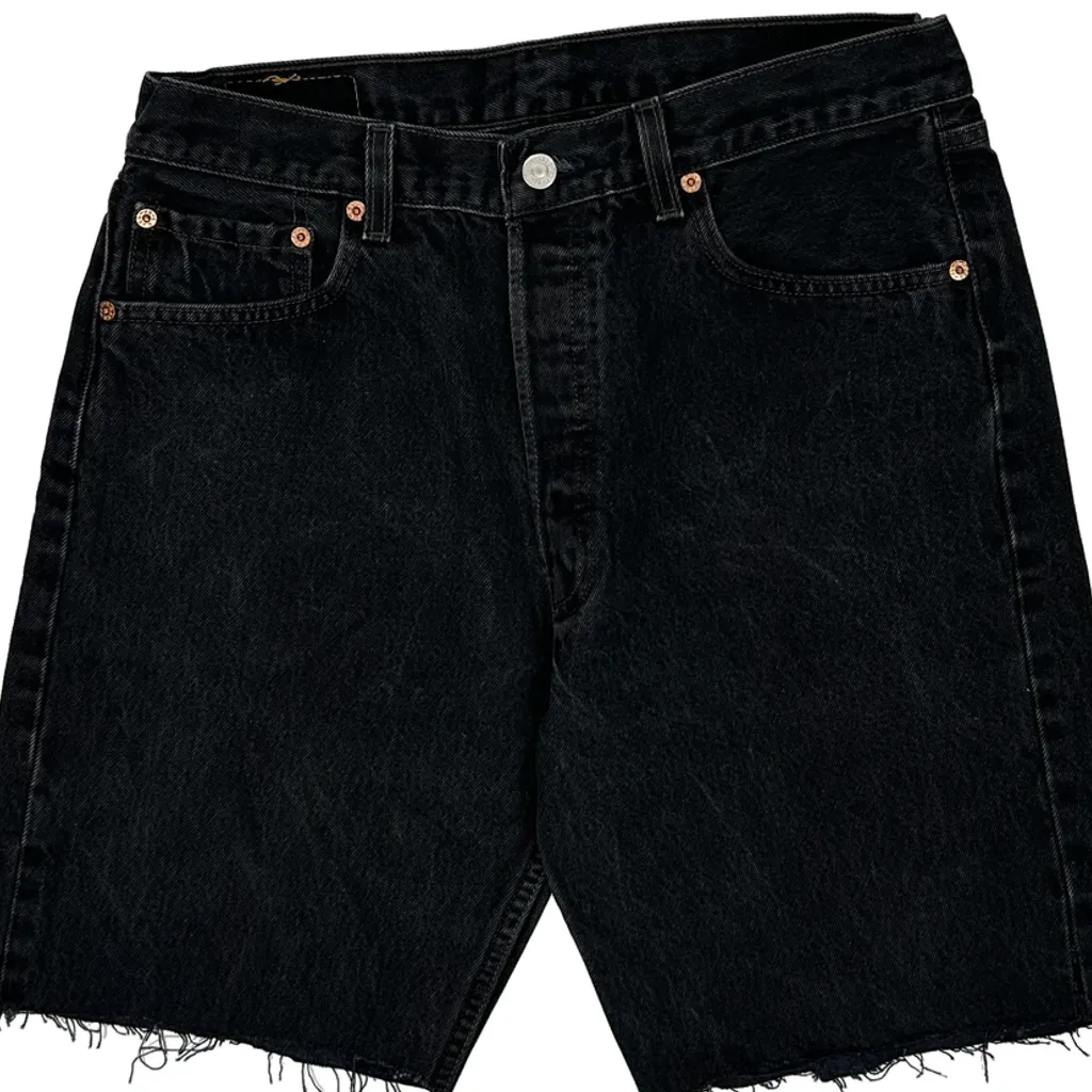 Levis Cut Off Denim Shorts - 32W 10L Black Denim - Image 9