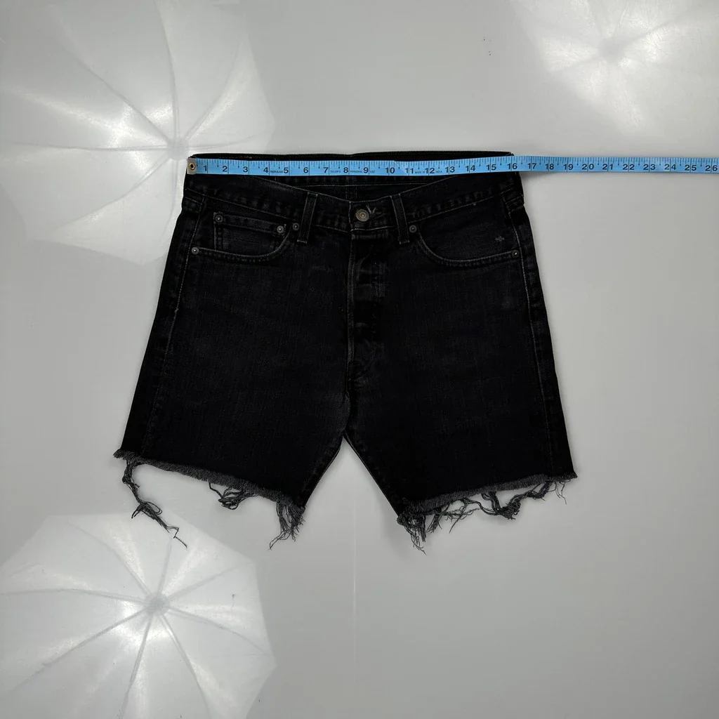 Levis Cut Off Denim Shorts - 32W 10L Black Cotton - Image 3