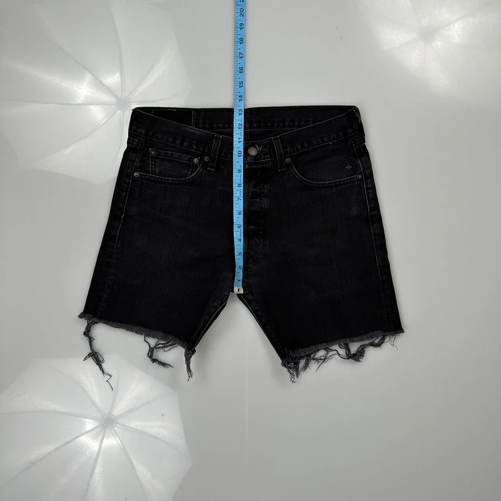 Levis Cut Off Denim Shorts - 32W 10L Black Cotton - Image 4