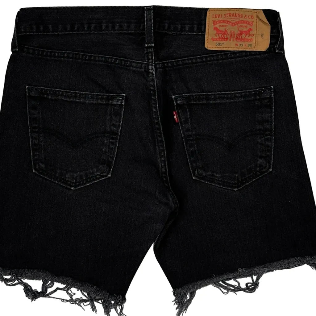 Levis Cut Off Denim Shorts - 32W 10L Black Cotton - Image 7