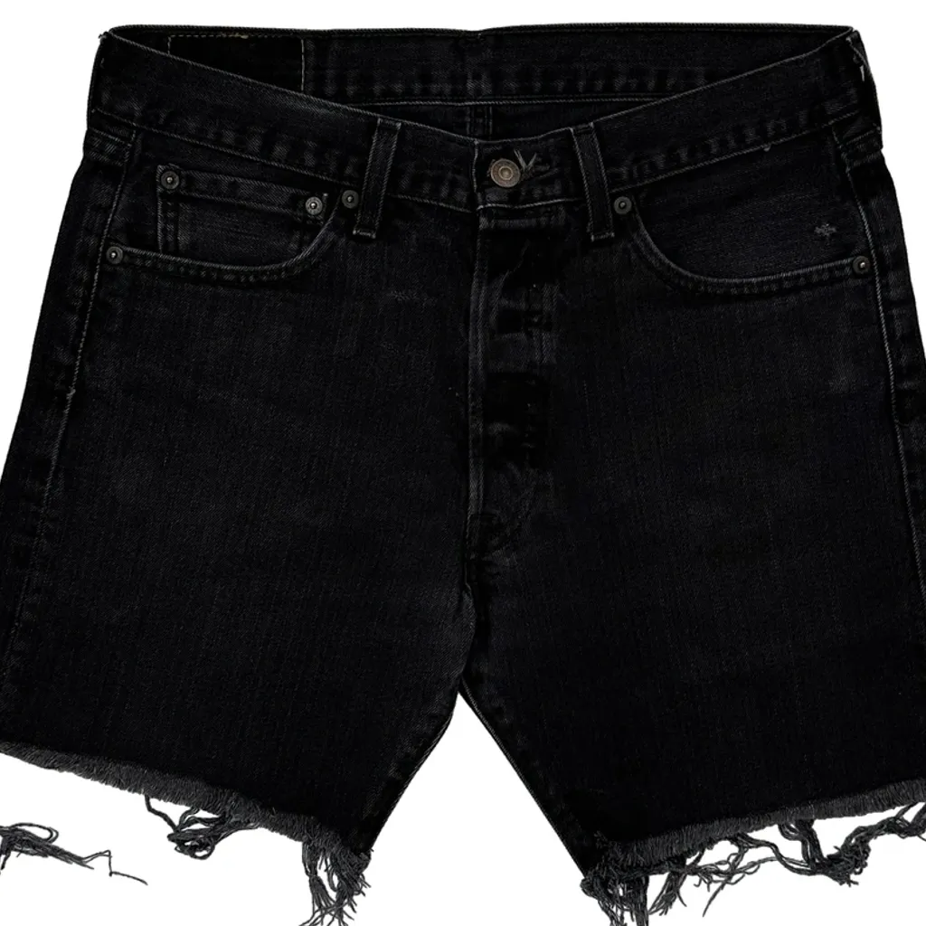 Levis Cut Off Denim Shorts - 32W 10L Black Cotton - Image 9
