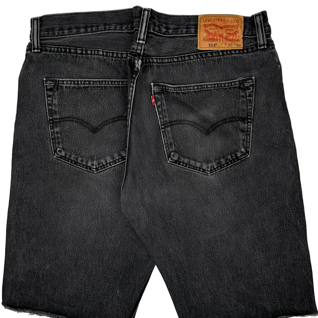 Levis Cut Off Denim Shorts - 34W 11L Black Denim - Image 7