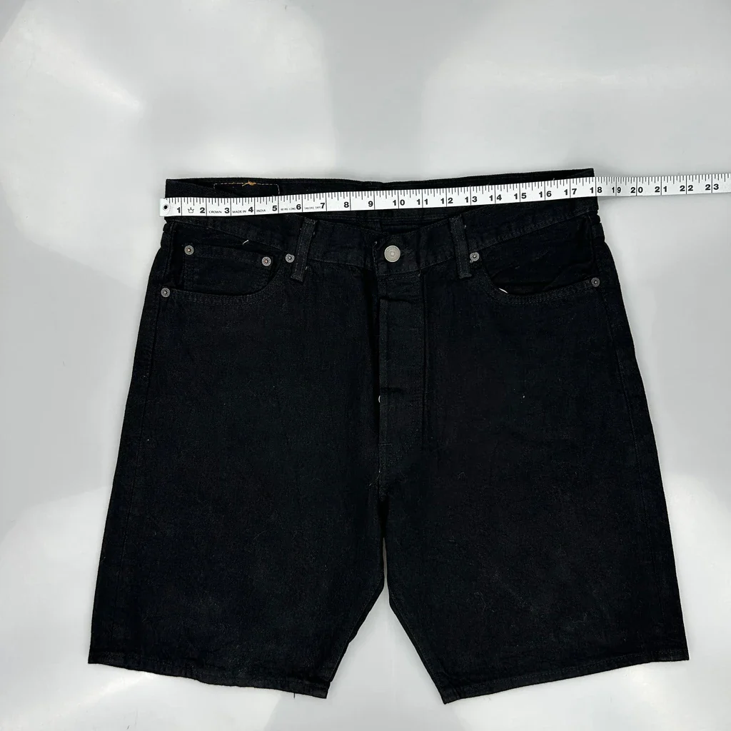 Levis 501 Denim Shorts - 36W 10L Black Denim - Image 3