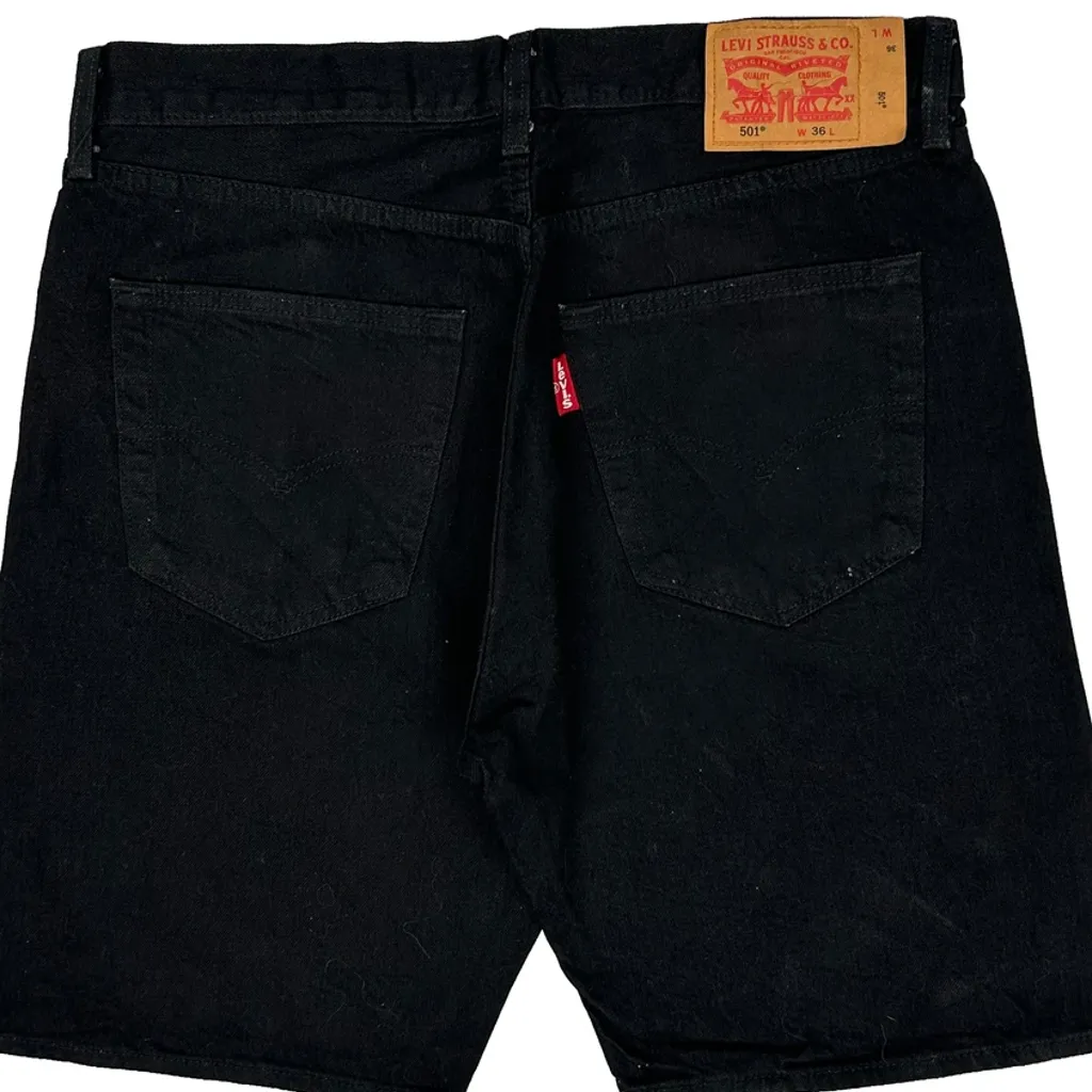 Levis 501 Denim Shorts - 36W 10L Black Denim - Image 6